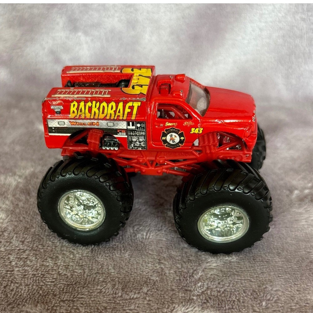 Hot Wheels Monster Jam Backdraft Fire Truck Die-Cast Red Monster Truck 343 - Picture 2 of 6